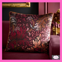 Load image into Gallery viewer, Morris Major Chintz Filled Cushion In Burgundy By Laurence Llewelyn-Bowen