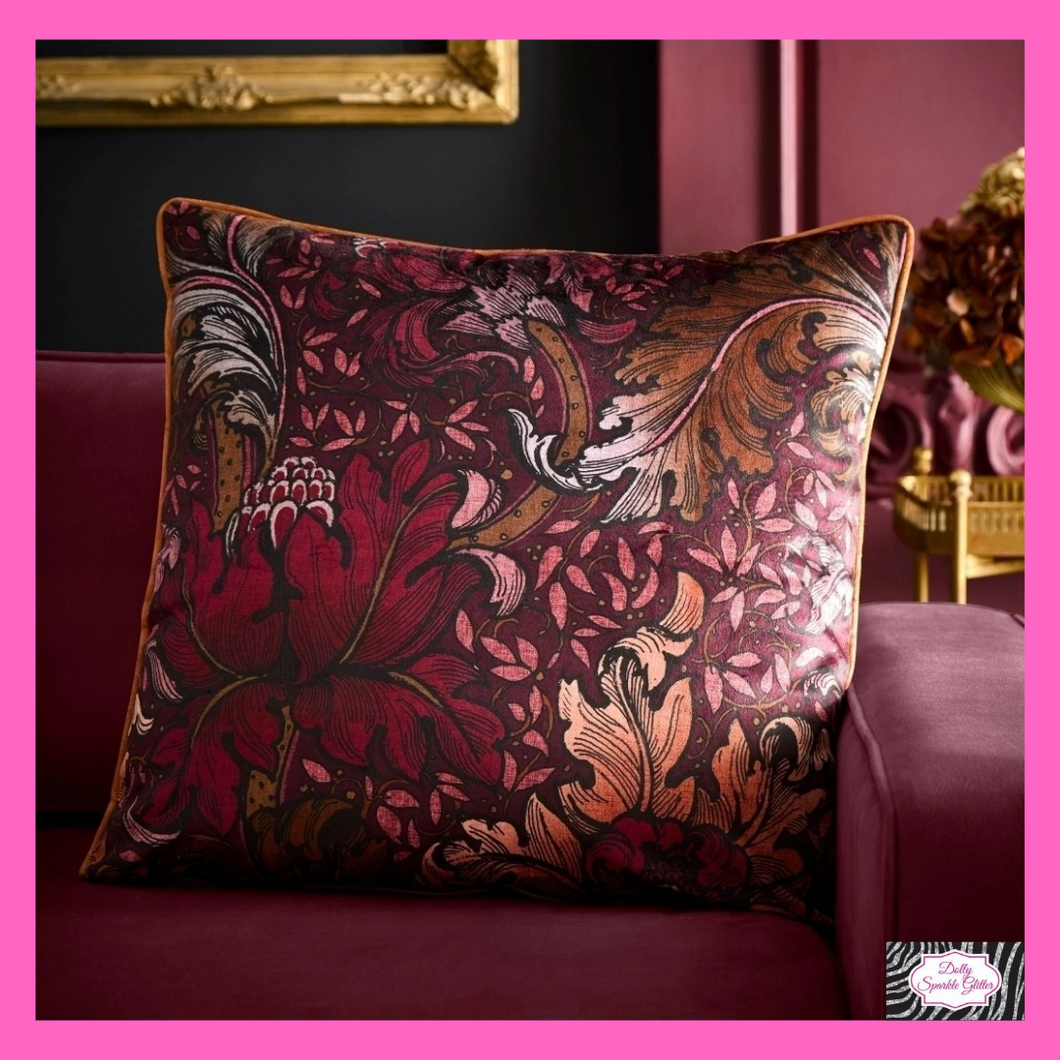Morris Major Chintz Filled Cushion In Burgundy By Laurence Llewelyn-Bowen