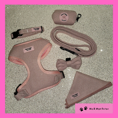 Pink Herringbone Dog Harness Set