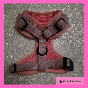 Pink Herringbone Dog Harness Set