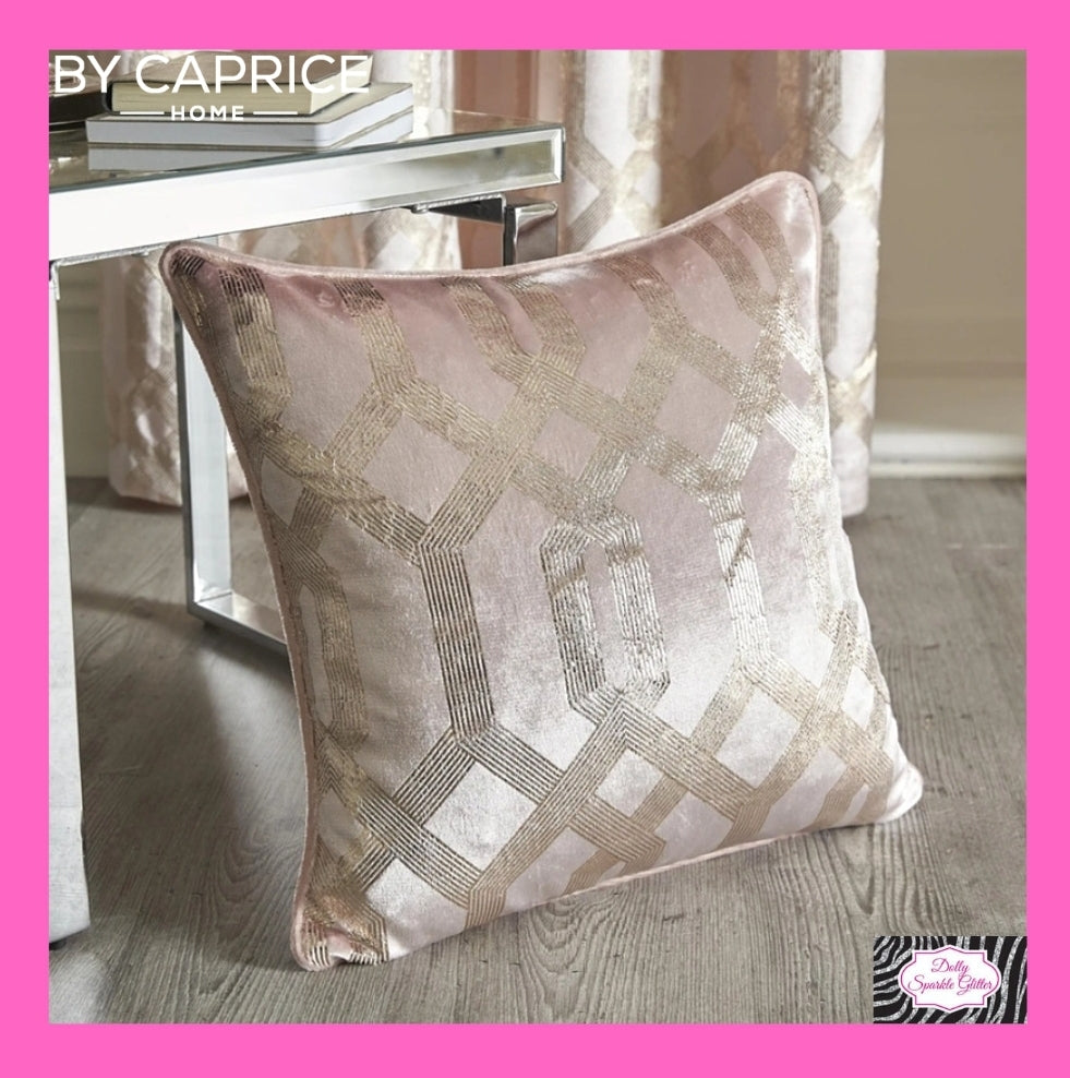By Caprice Home  Collection Claudette Velvet Foil Print Cushion In Blush