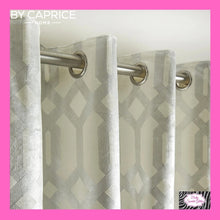 Load image into Gallery viewer, By Caprice Home Collection Claudette Velvet Foil Print Pair Of Eyelet Curtains In Ivory