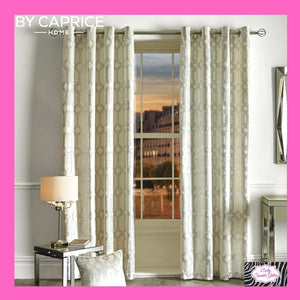 By Caprice Home Collection Claudette Velvet Foil Print Pair Of Eyelet Curtains In Ivory