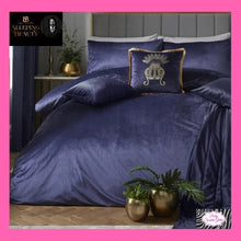 Load image into Gallery viewer, Sleeping Beauty By Laurence Llewelyn-Bowen Montrose Luxury Velvet Duvet Cover Set In Navy