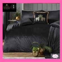 Load image into Gallery viewer, Sleeping Beauty By Laurence Llewelyn-Bowen Montrose Luxury Velvet Duvet Set In Black