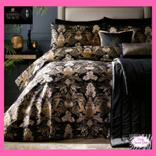 Load image into Gallery viewer, Laurence Llewelyn-Bowen Suburban Jungle Duvet Cover Set in black &amp; gold