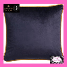 Load image into Gallery viewer, Down the dilly cushion in ochre &amp; blue by Laurence Llewelyn-Bowen