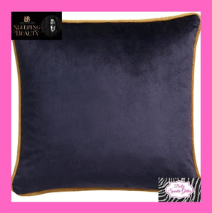 Down the dilly cushion in ochre & blue by Laurence Llewelyn-Bowen