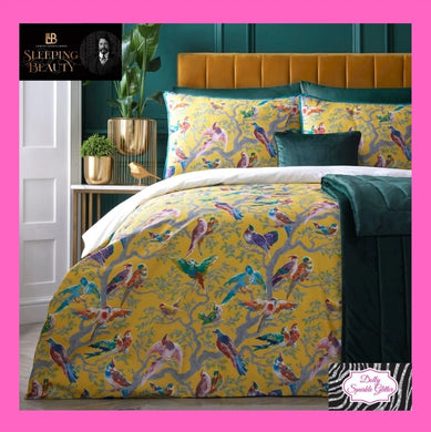 Birdity Absurdity Duvet Set in yellow by Laurence Llewelyn-Bowen