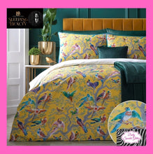 Load image into Gallery viewer, Birdity Absurdity Duvet Set in yellow by Laurence Llewelyn-Bowen