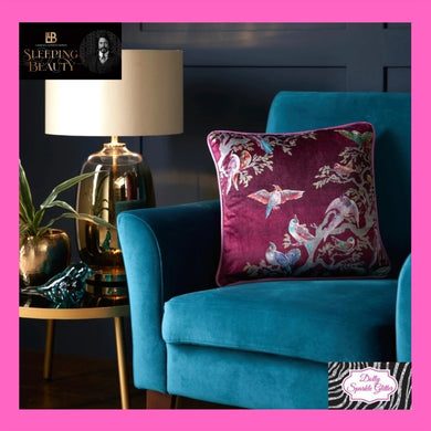 Birdity absurdity cushion in pink by Laurence Llewelyn-Bowen