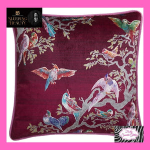 Birdity absurdity cushion in pink by Laurence Llewelyn-Bowen