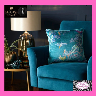 Birdity absurdity cushion in blue by Laurence Llewelyn-Bowen